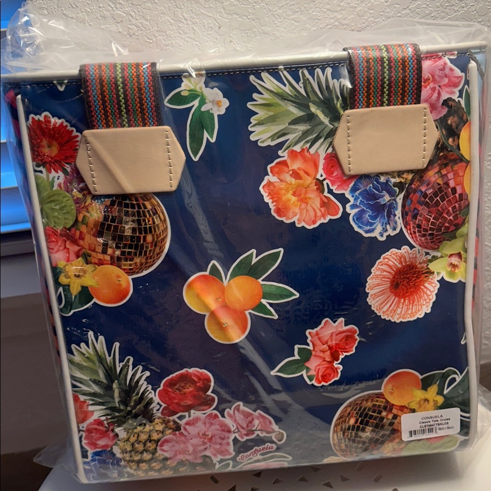 Consuela (Cruise) Vibrant Floral and Fruit Accent Tote - Picture 2 of 5